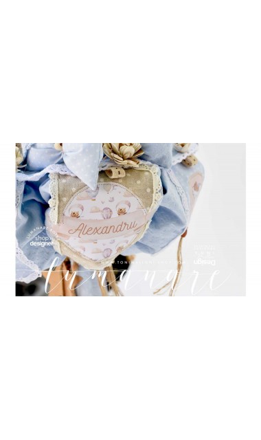 Lumanare de botez cu ursulet de plus,baloane de aer cald si norisori Air Blue Balloon Teddy Bear 10